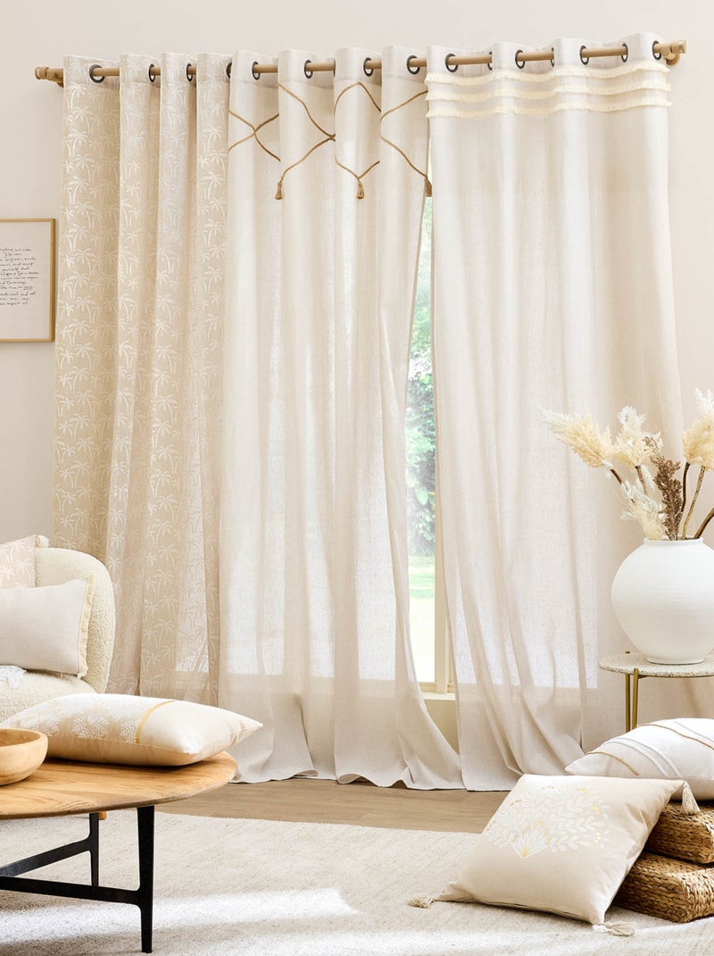 Rideau bohème jute et pompons Blanc cassé - Kiabi