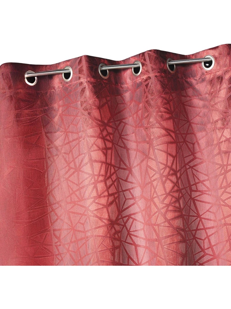 Rideau jacquard à imprimés et rayures verticales Rouge brique - Kiabi