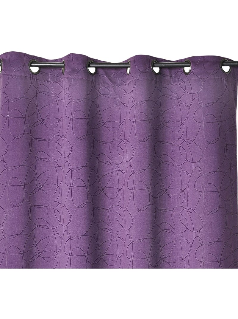 Rideau jacquard à motif géométrique et œillets Violet - Kiabi