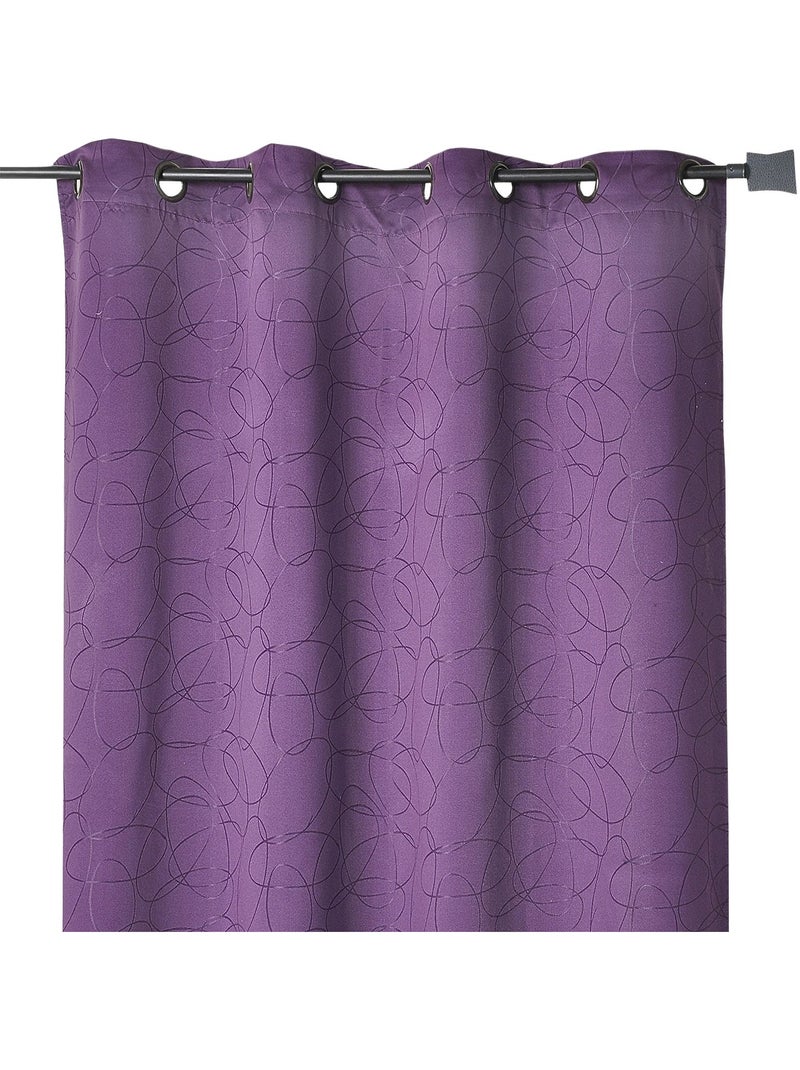 Rideau jacquard à motif géométrique et œillets Violet - Kiabi