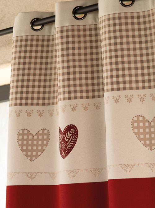 Rideau jacquard à œillets avec haut vichy et motifs cœurs - Kiabi