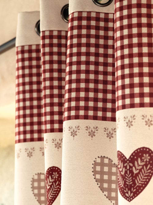 Rideau jacquard à œillets avec haut vichy et motifs cœurs - Kiabi