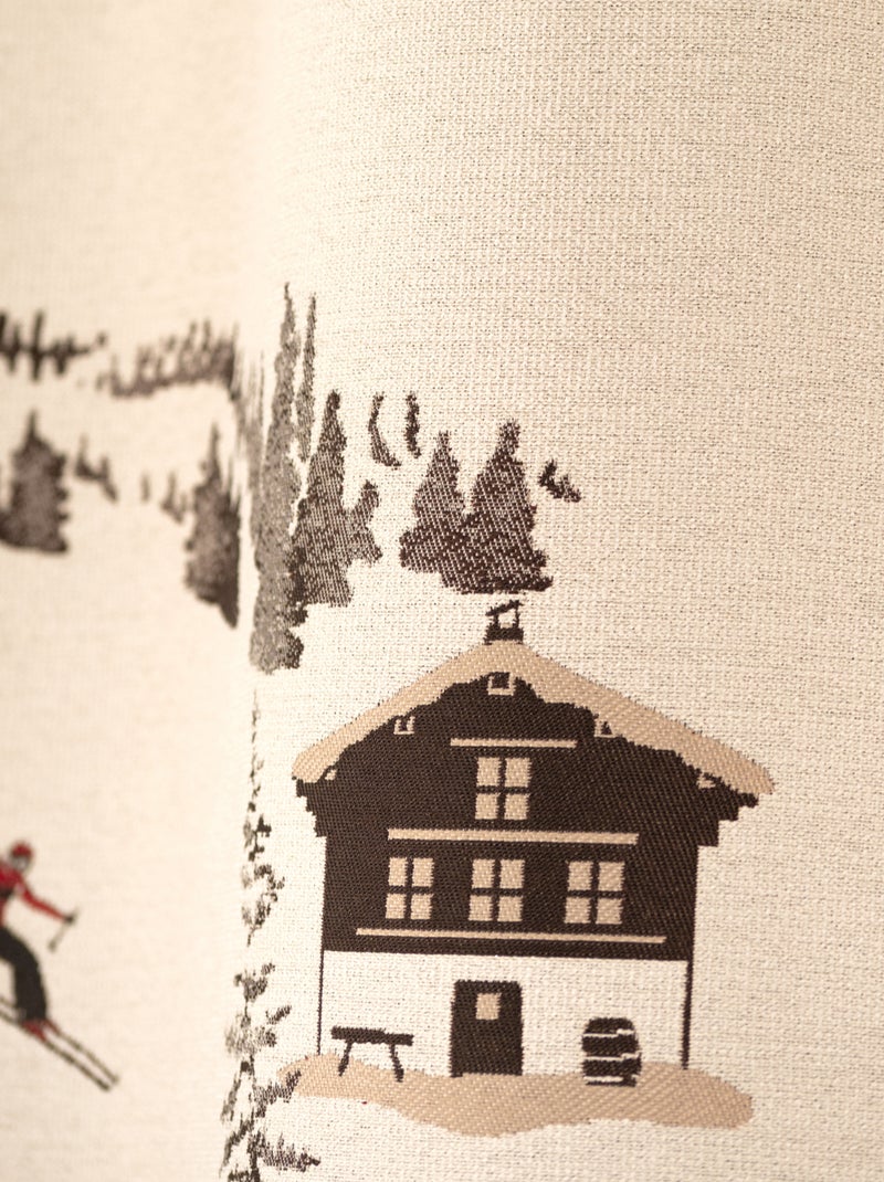 Rideau jacquard à œillets avec motif chalets et sapins Beige - Kiabi