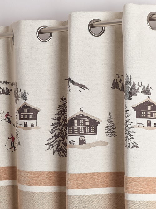 Rideau jacquard à œillets avec motif chalets et sapins - Kiabi