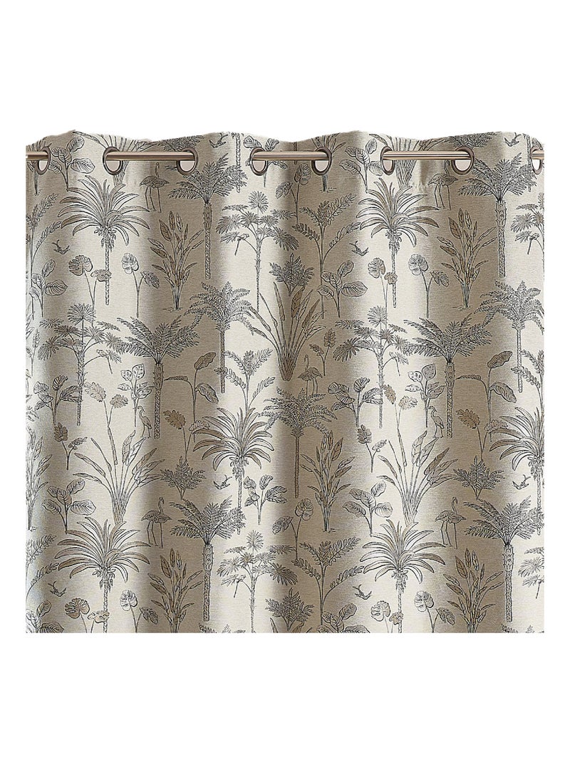 Rideau jacquard exotique motif palmier Beige clair - Kiabi