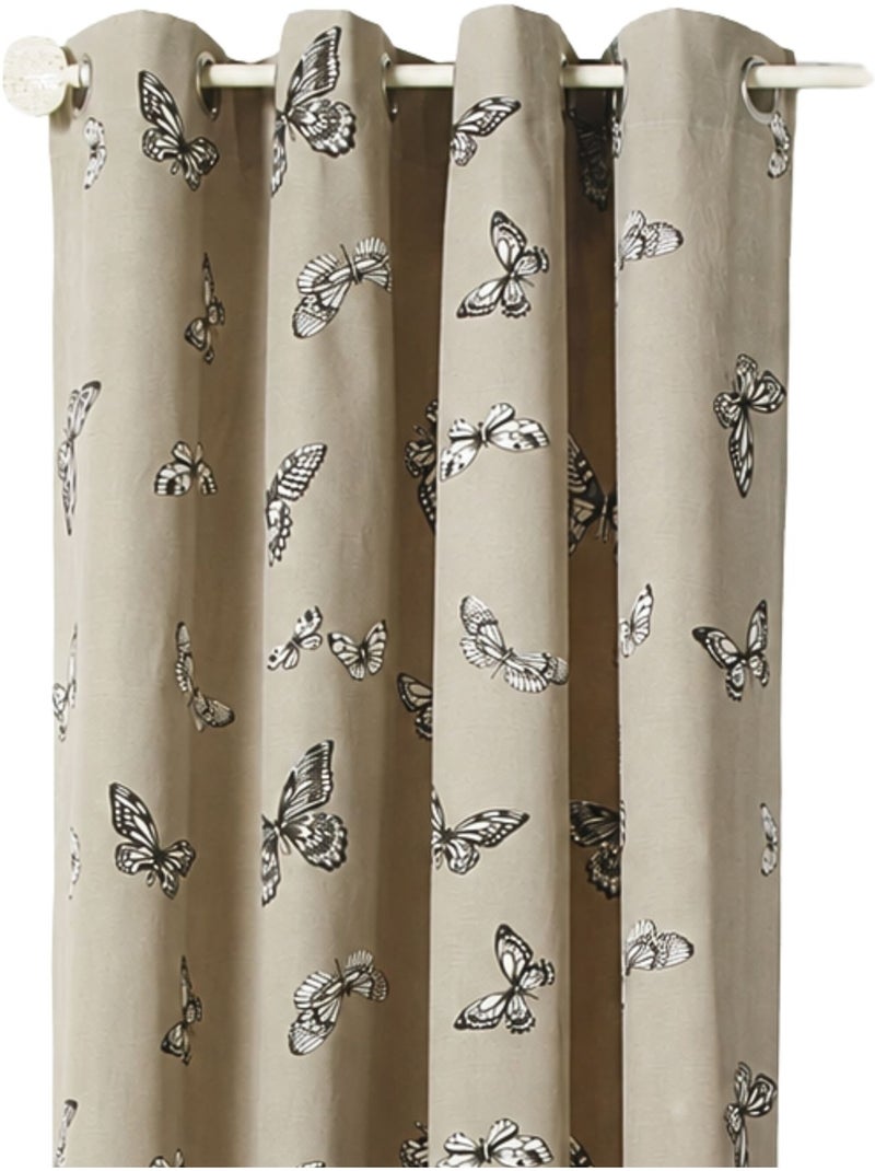 Rideau jacquard imprimés de papillons Beige - Kiabi