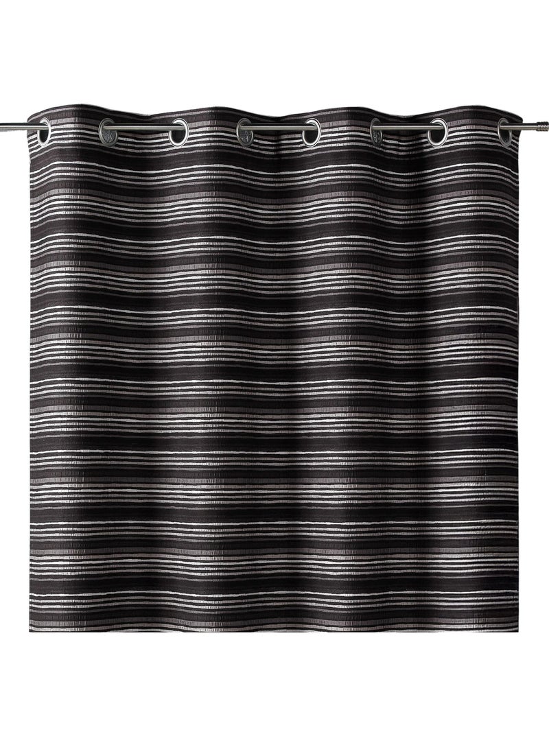Rideau jacquard isolant à fines rayures Noir - Kiabi