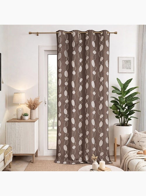 Rideau jacquard marron motif de galets - Kiabi
