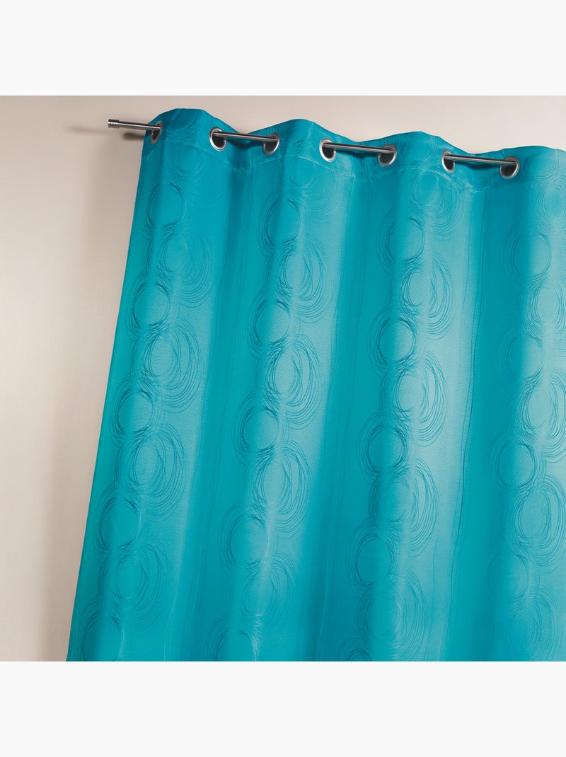 Rideau jacquard print cercle design Bleu pétrole - Kiabi