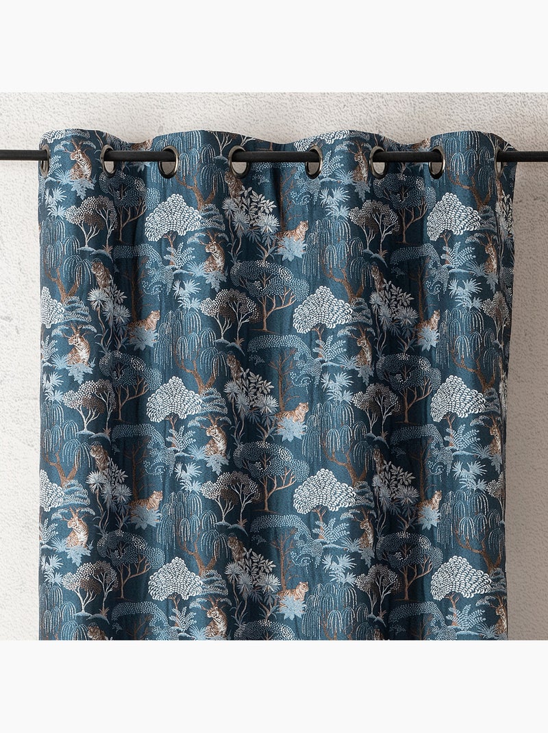 Rideau jacquard tamisant motif tigre japonisant Bleu - Kiabi