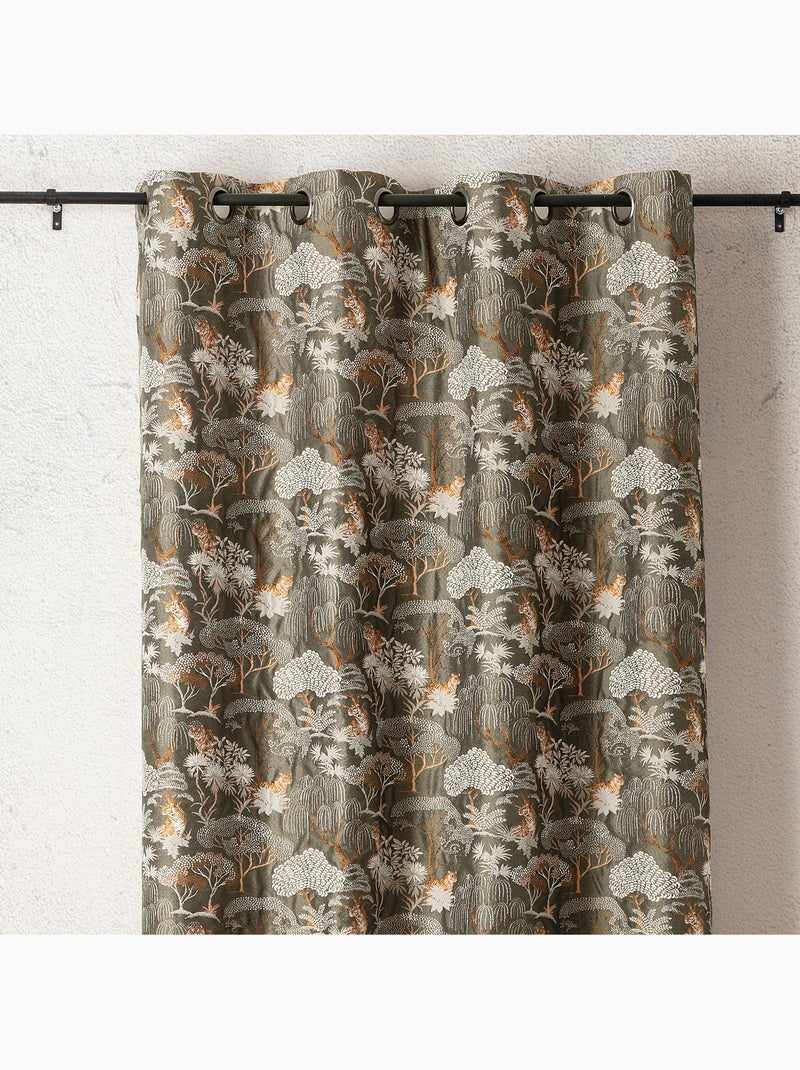 Rideau jacquard tamisant motif tigre japonisant Vert - Kiabi