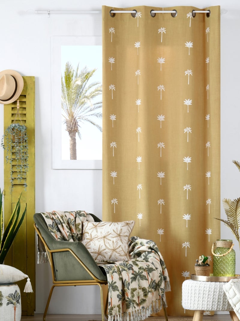 Rideau motifs palmier brodés Jaune moutarde - Kiabi