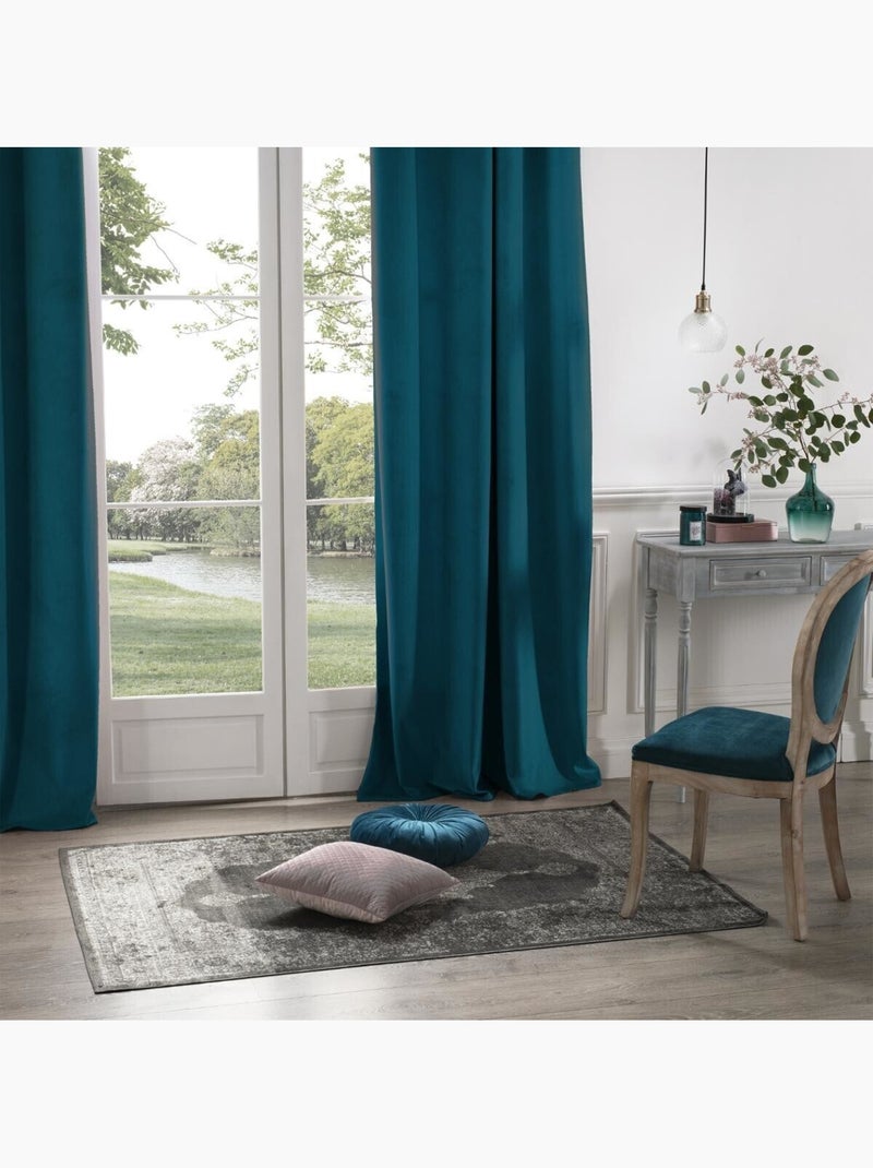 Rideau occultant en velours DOLCE Bleu - Kiabi