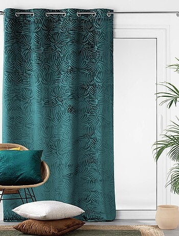 Rideau occultant en velours feuilles de monstera