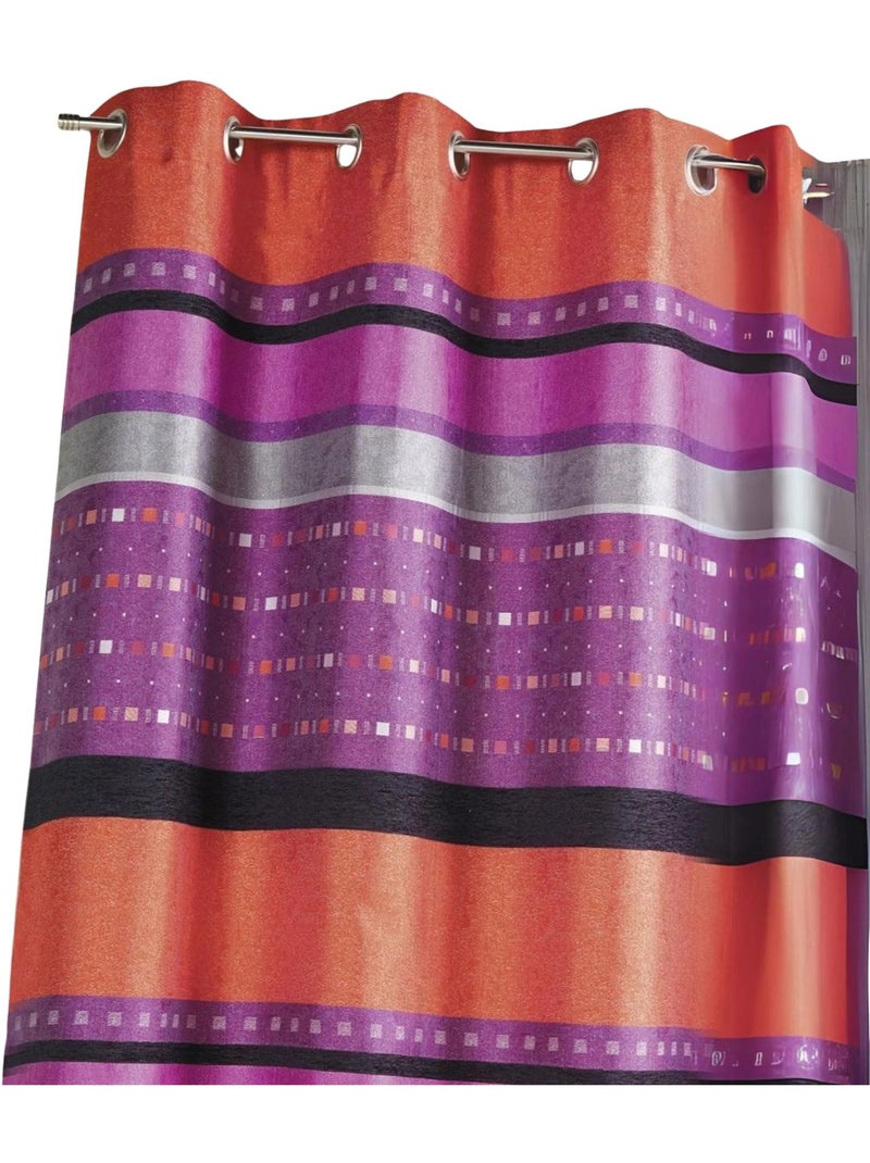 Rideau occultant jacquard à rayures horizontales graphiques Violet prune - Kiabi
