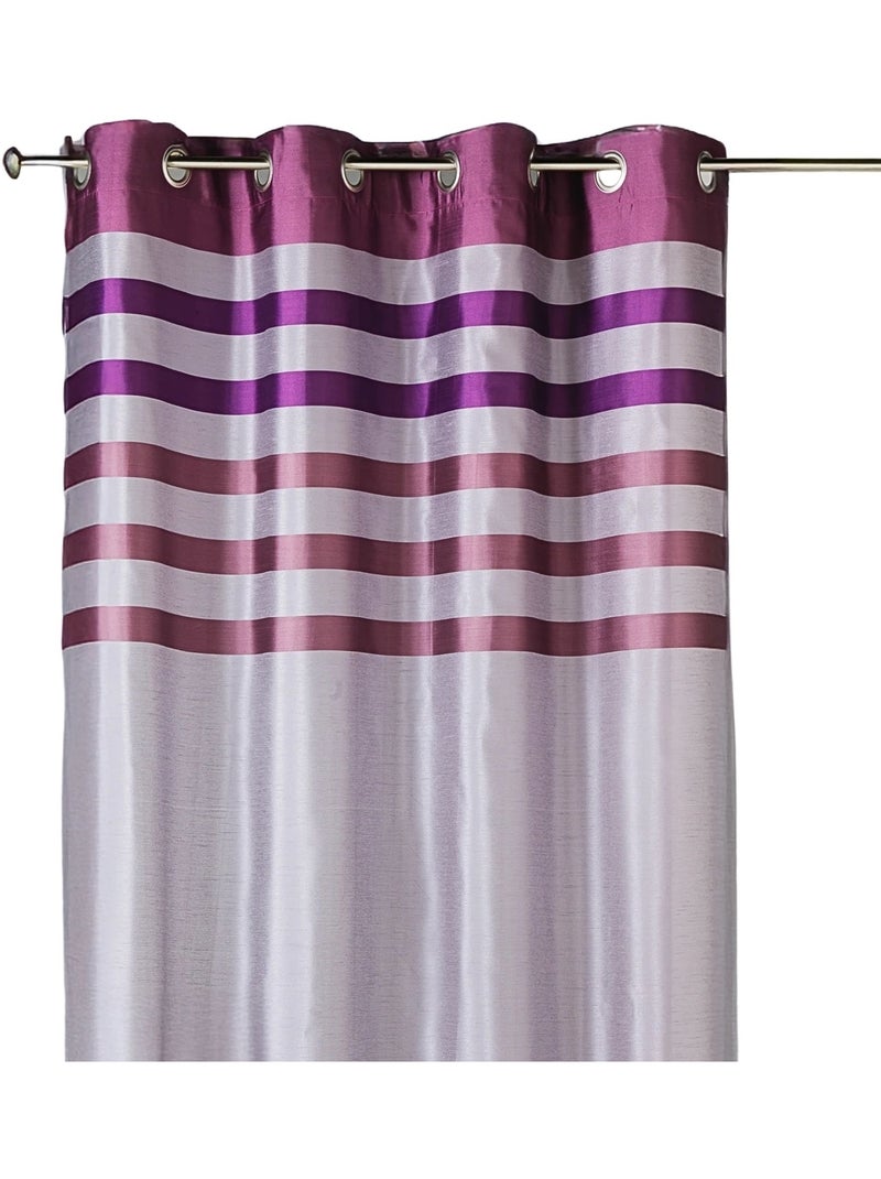 Rideau opaque en shantung avec parement rayé ton sur ton Violet prune - Kiabi