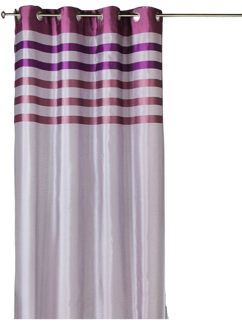 Rideau opaque en shantung avec parement rayé ton sur ton Violet prune - Kiabi