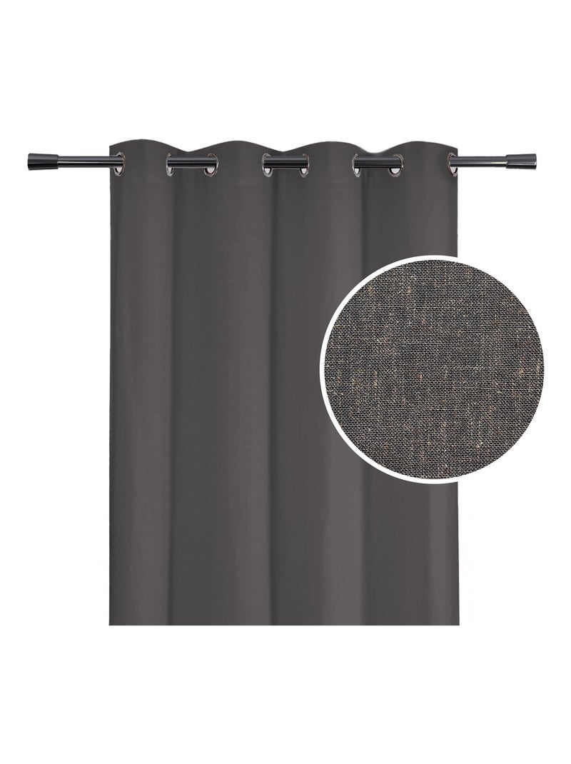 Rideau poly-lin à œillets gris anthracite - Kiabi