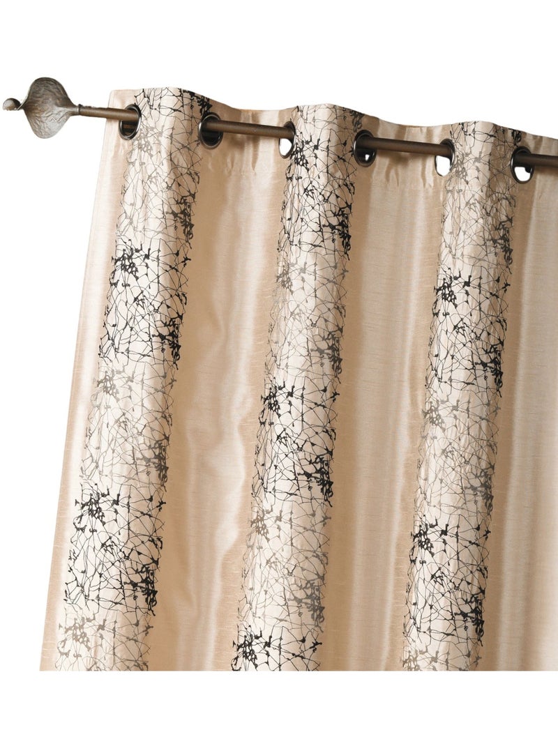 Rideau shantung brodé bandes de motifs ethniques Beige - Kiabi