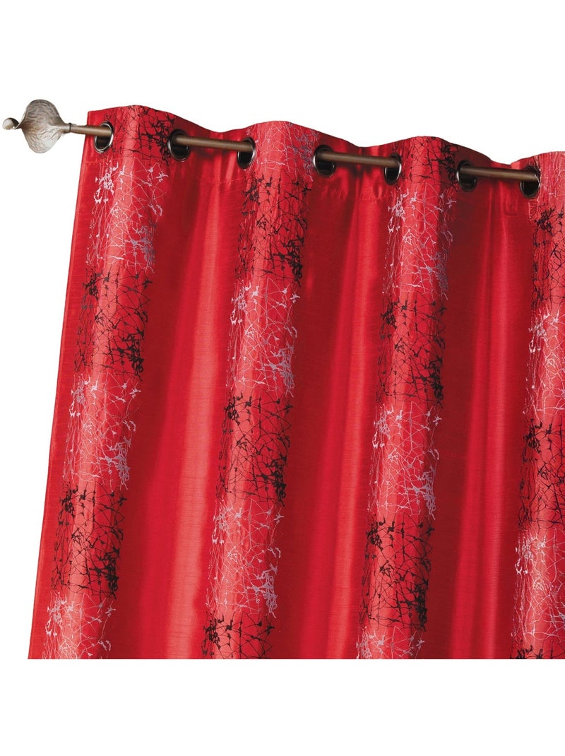 Rideau shantung brodé bandes de motifs ethniques Rouge brique - Kiabi