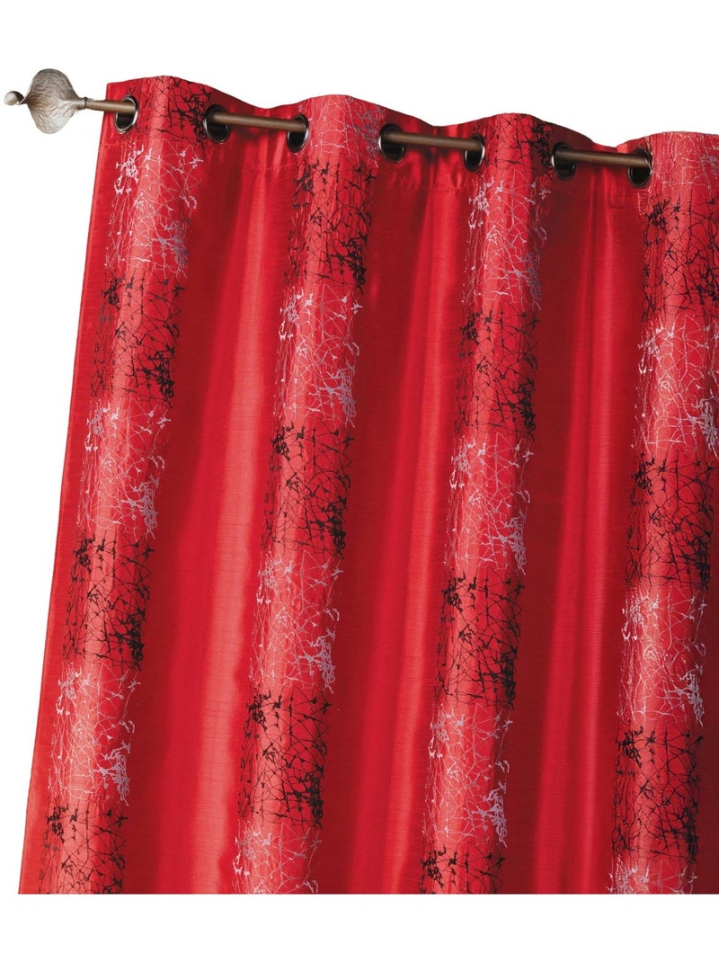 Rideau shantung brodé bandes de motifs ethniques Rouge brique - Kiabi