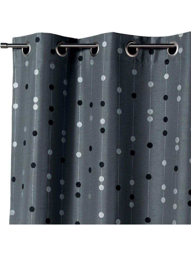 Rideau shantung motif de boules tissées Gris clair - Kiabi