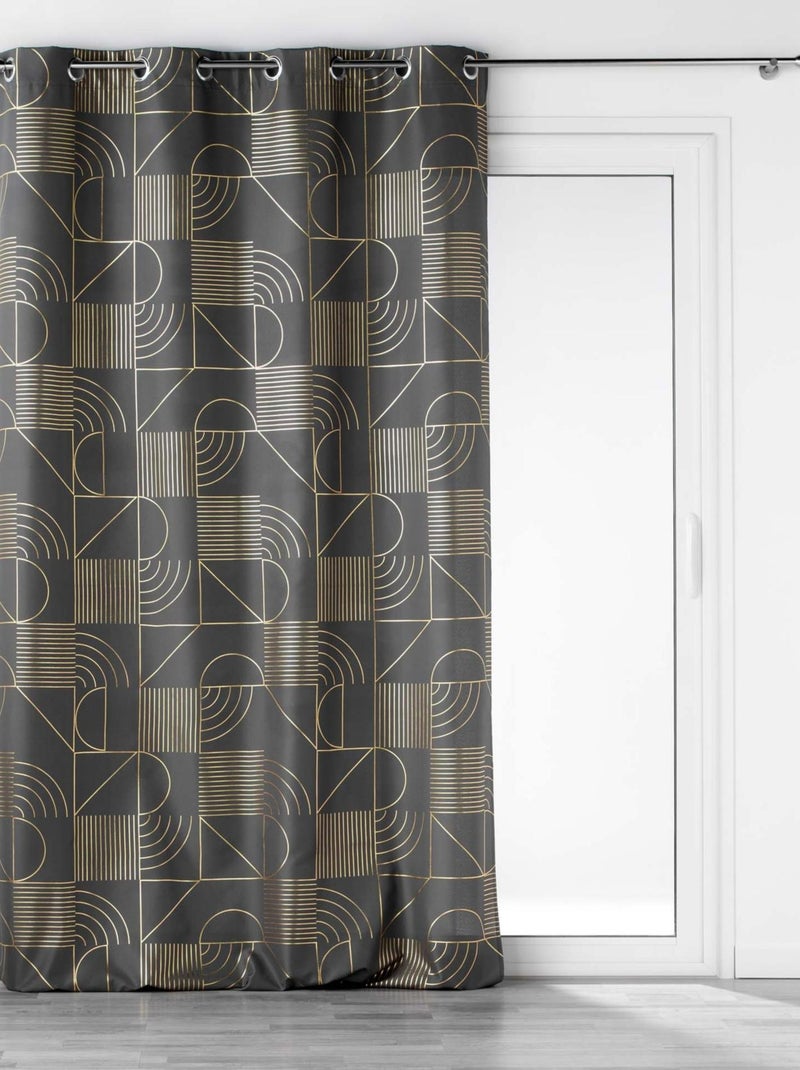 Rideau tamisant à motifs métallisés gris anthracite - Kiabi
