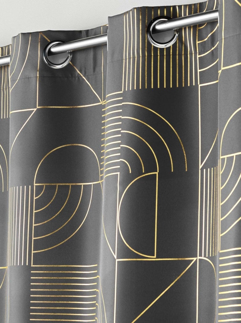 Rideau tamisant à motifs métallisés gris anthracite - Kiabi