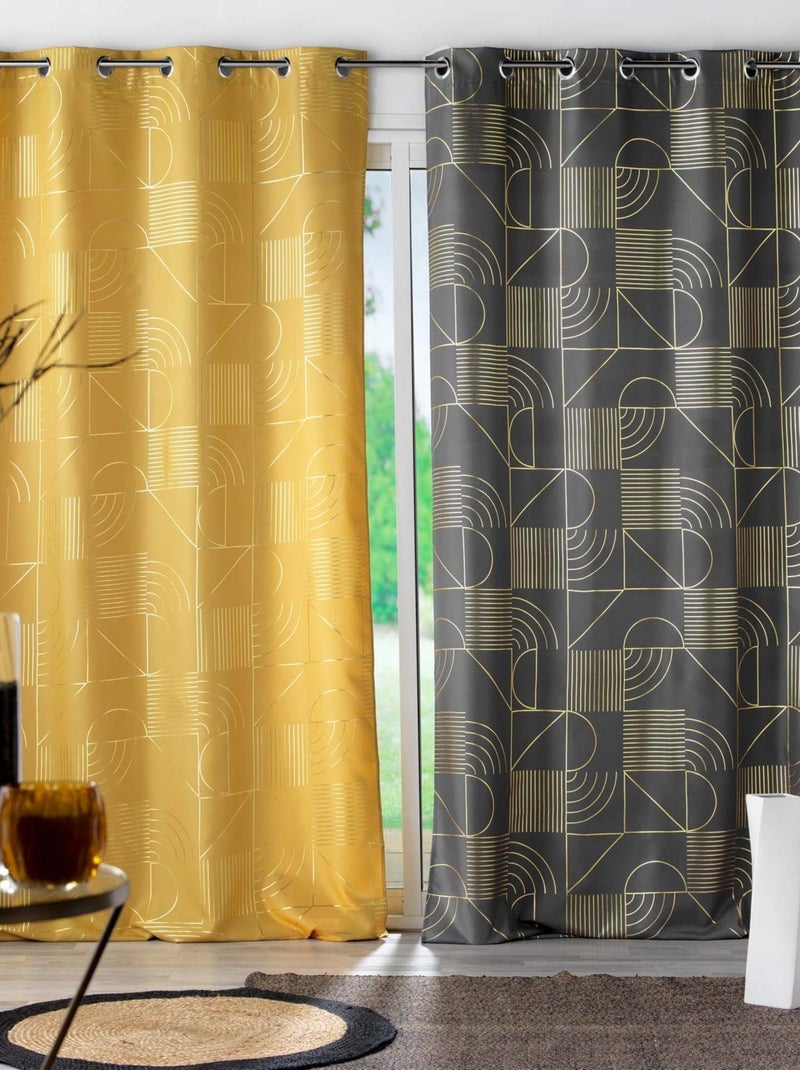 Rideau tamisant à motifs métallisés gris anthracite - Kiabi
