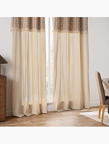 Rideau tamisant à œillets en polycoton avec jacquard et franges
