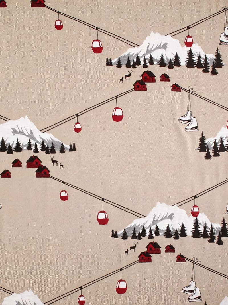 Rideau tamisant à œillets motif montagne et téléphérique en polycoton Beige - Kiabi
