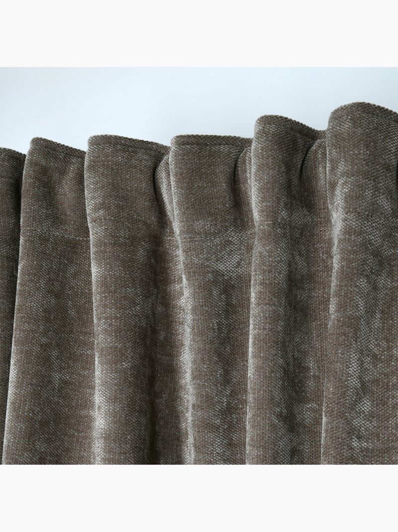 Rideau tamisant à ruflette aspect velours Bois naturel - Kiabi