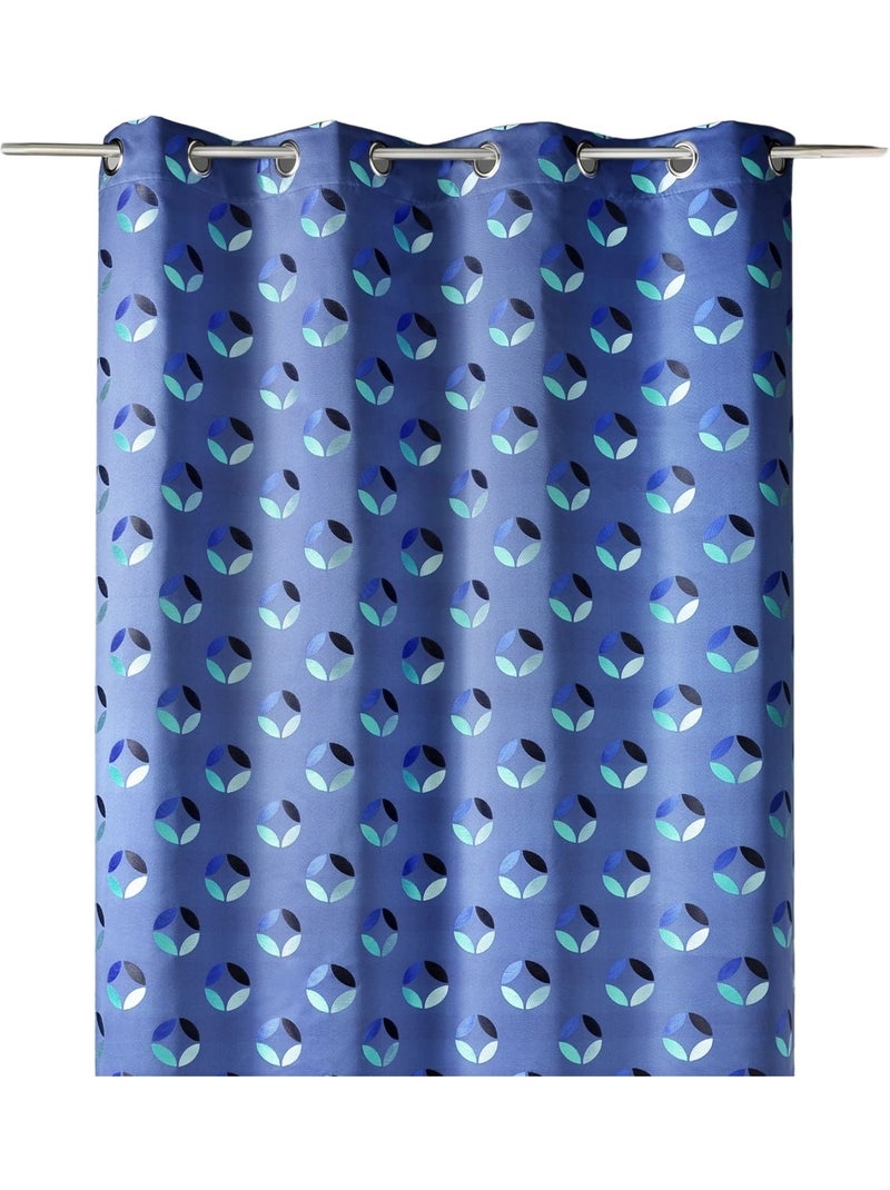 Rideau tamisant en jacquard à motifs de rosaces Bleu - Kiabi