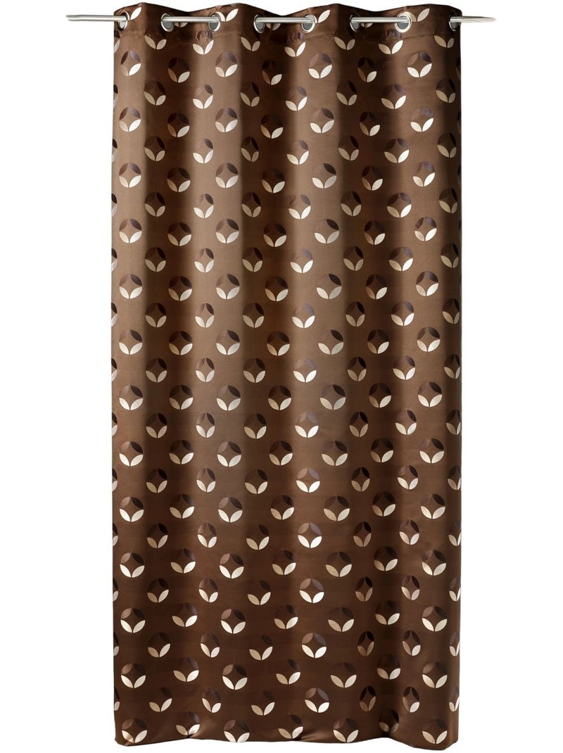 Rideau tamisant en jacquard à motifs de rosaces Marron chocolat - Kiabi