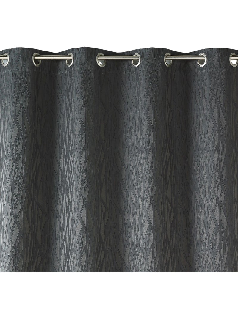 Rideau tamisant en jacquard imprimé gris anthracite - Kiabi