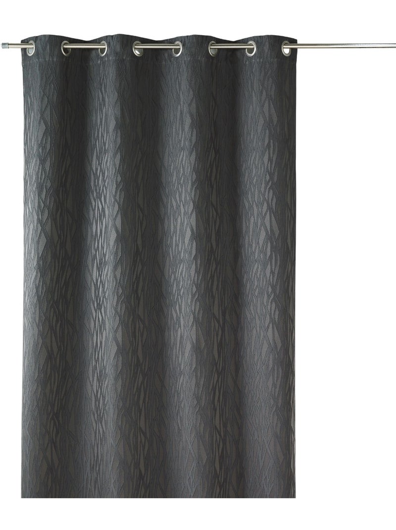 Rideau tamisant en jacquard imprimé gris anthracite - Kiabi