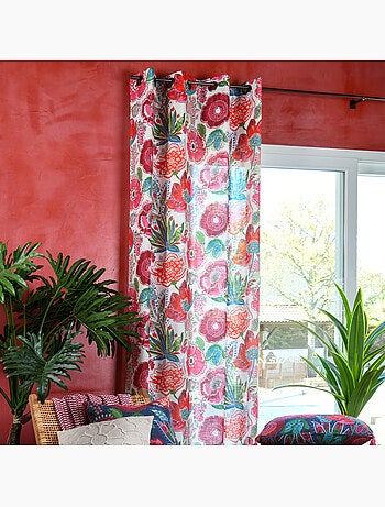 Rideau tamisant en polylin à motif floral
