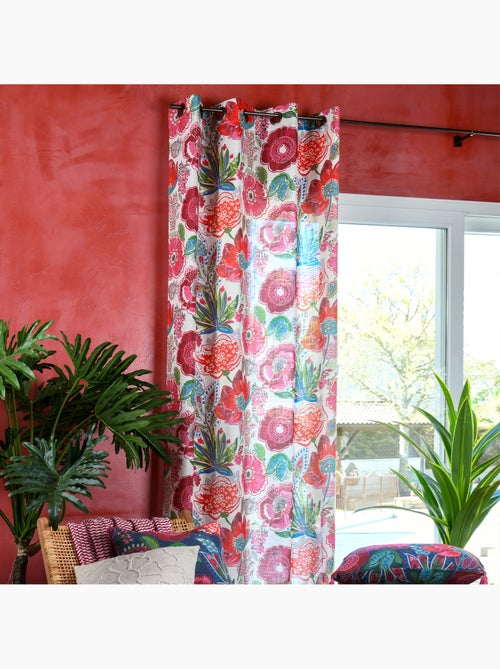 Rideau tamisant en polylin à motif floral - Kiabi