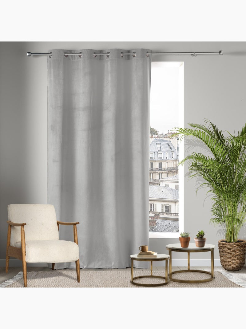 Rideau tamisant en velours ras Gris clair - Kiabi