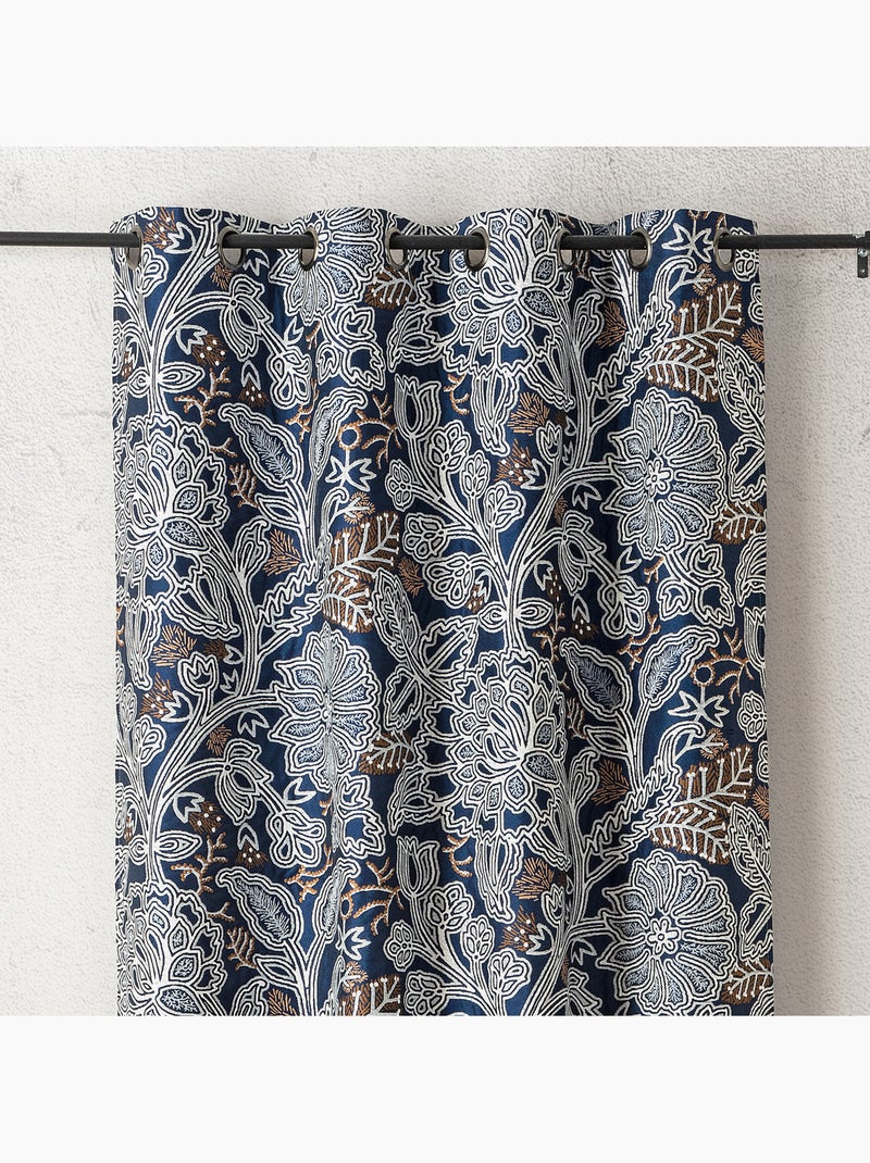 Rideau tamisant jacquard floral à motif graphique Bleu - Kiabi