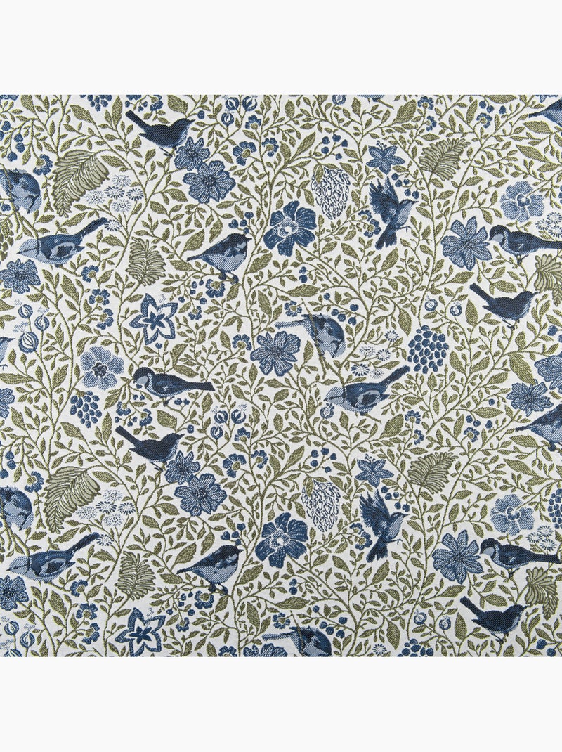 Rideau tamisant jacquard polycoton à motifs floraux et oiseaux Bleu - Kiabi