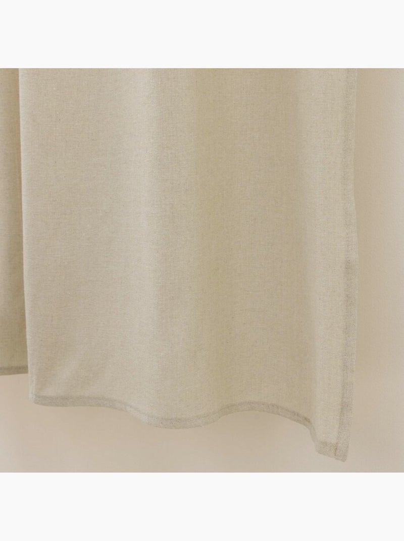 Rideau tamisant polycoton avec passants et pompons Beige - Kiabi