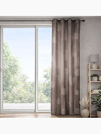 Rideau taupe en shantung brodé ronds mêlés