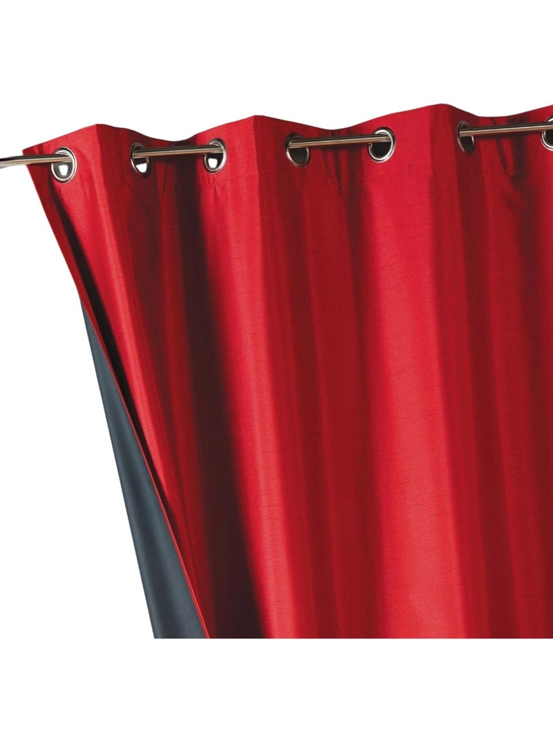 Rideau uni shantung 100% occultant 3 couches Rouge brique - Kiabi