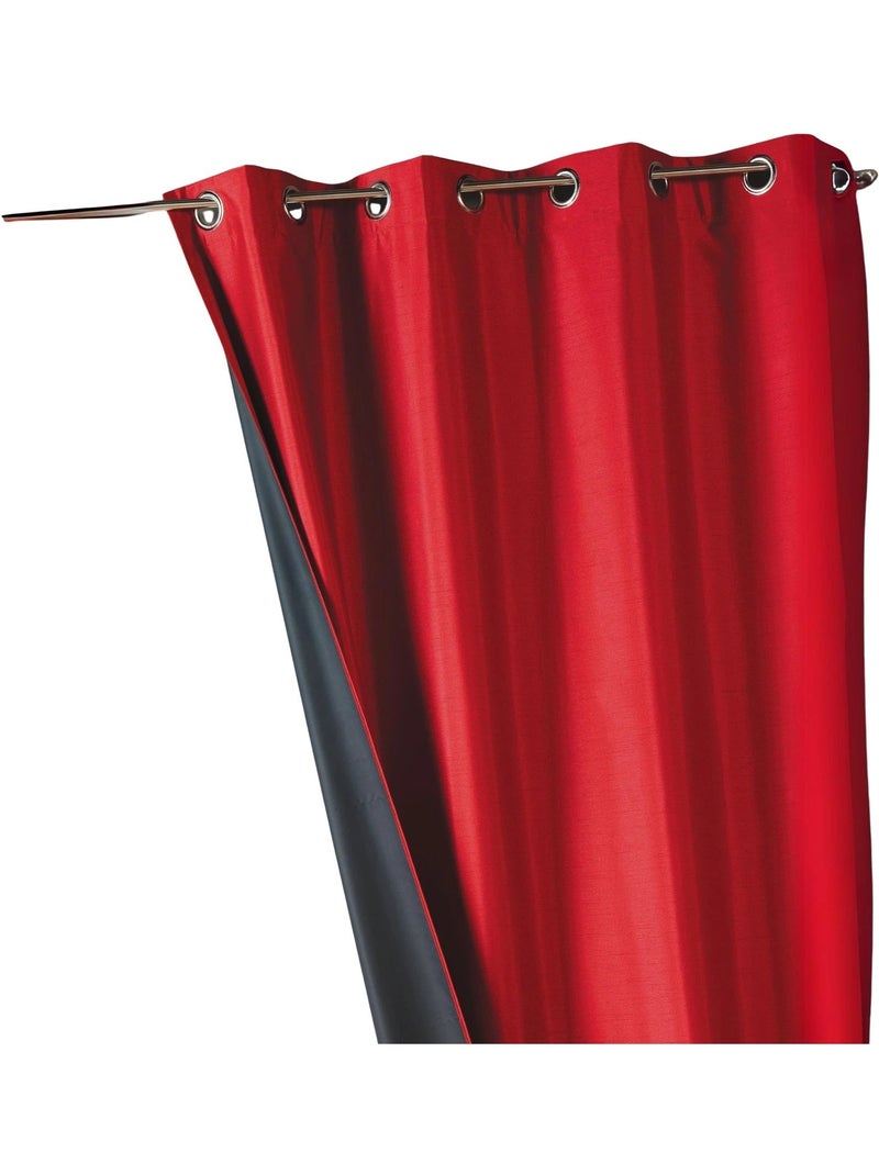 Rideau uni shantung 100% occultant 3 couches Rouge brique - Kiabi