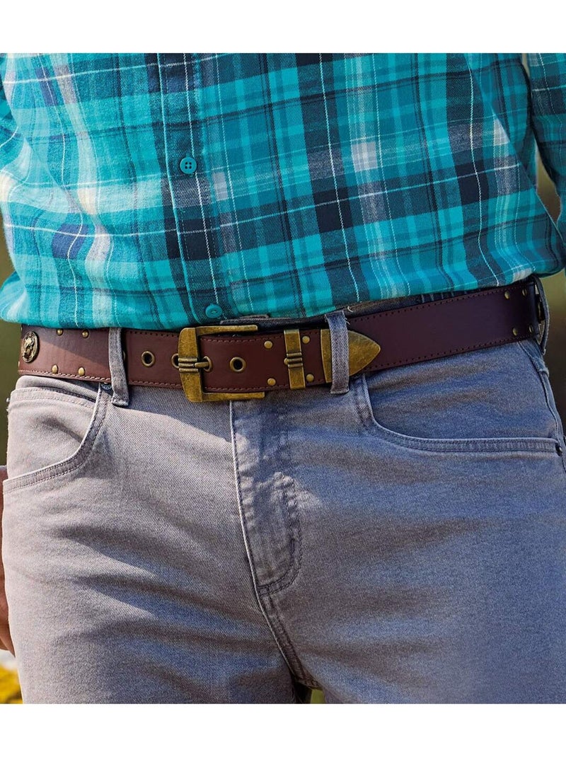 Riem van splitleer met studs - atlas for men Camel - Kiabi