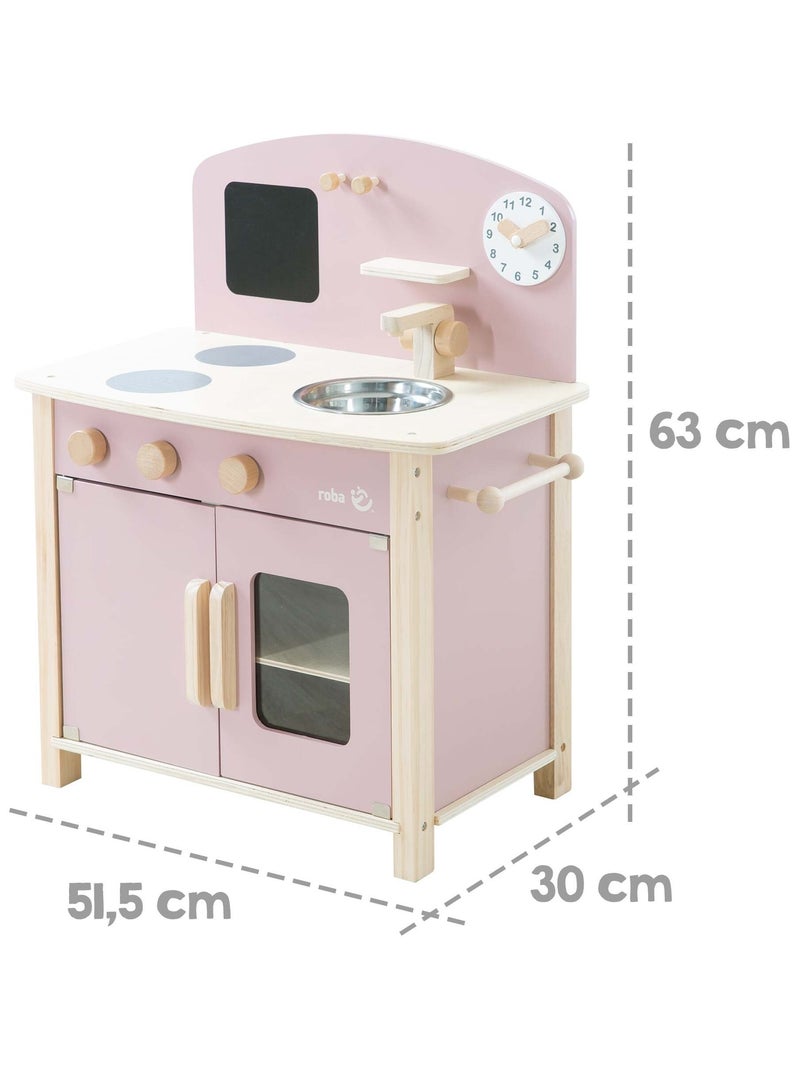ROBA Cuisine Enfant en Bois + Accessoires en Métal et Bois - à Partir de 3 Ans Rose pastel - Kiabi