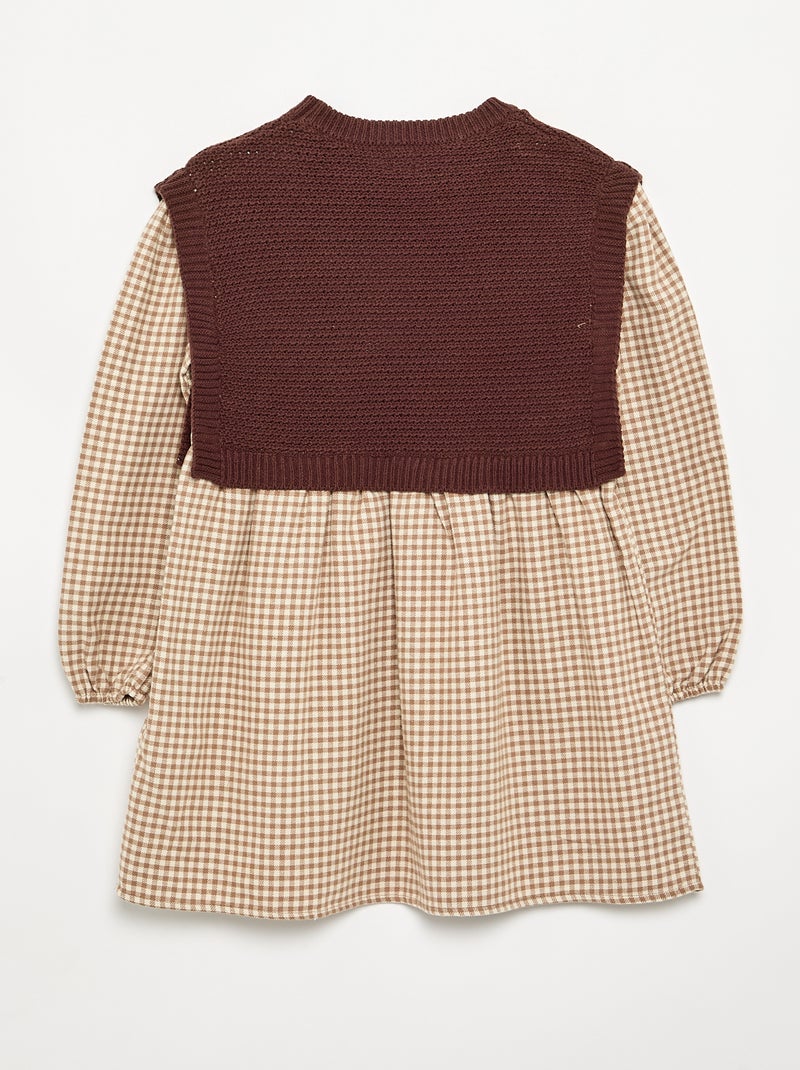 Robe 2 en 1 avec haut en maille et bas en flanelle Marron - Kiabi