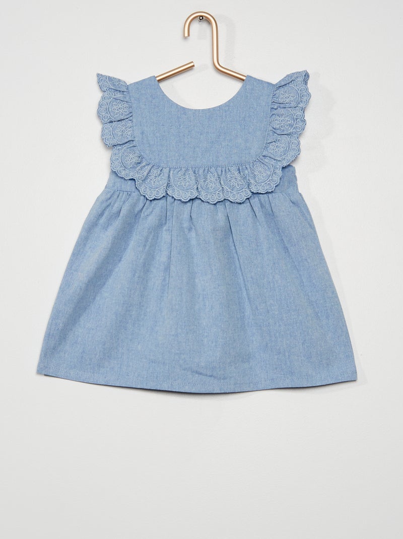 Robe à bretelles volantées bleu chambray - Kiabi