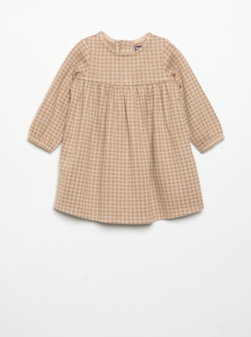 Robe à carreaux et manches longues - Kiabi